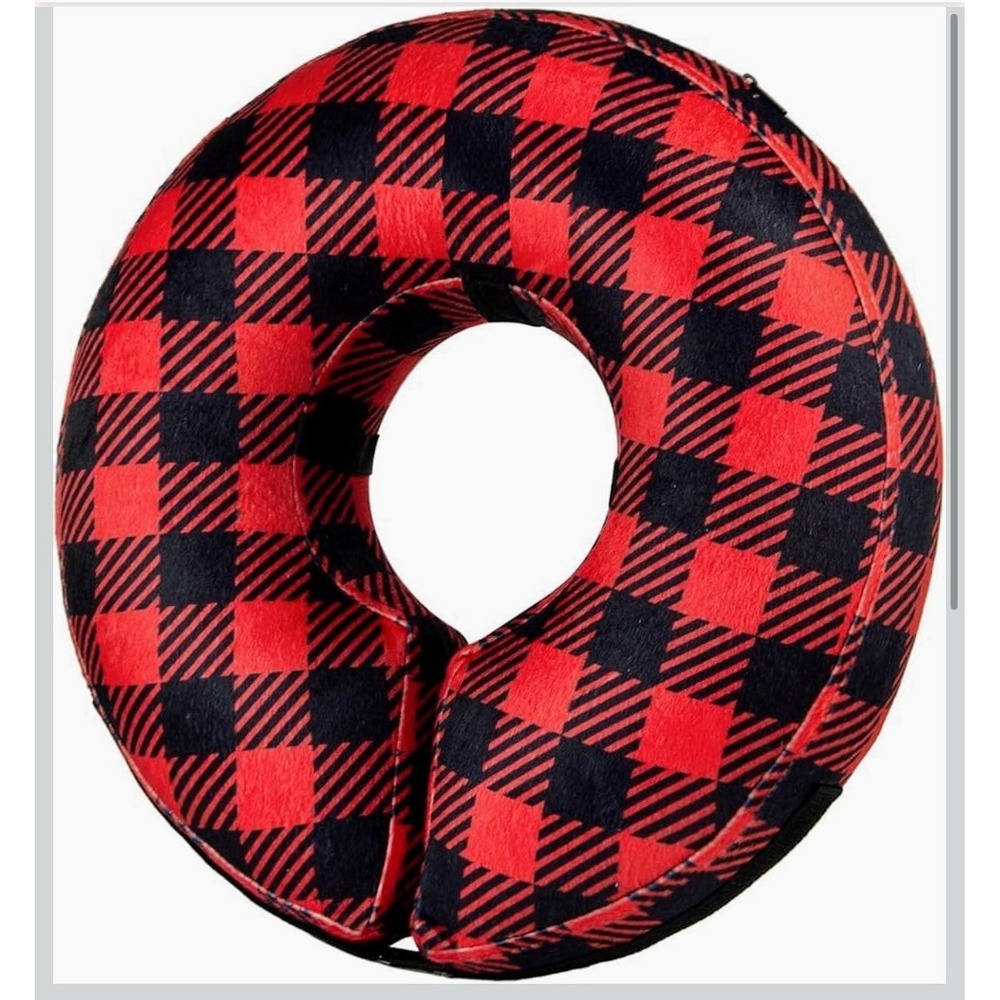BENCMATE Inflatable Dog Recovery Collar Large+ Red Plaid Cone After Surgery New